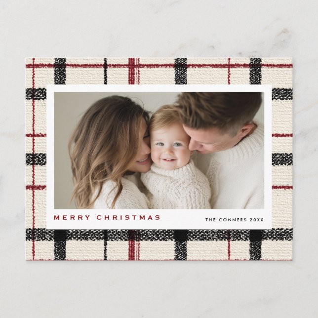 Glad jul Tartan Plaid Bakgrund Helg Vykort (Framsida)