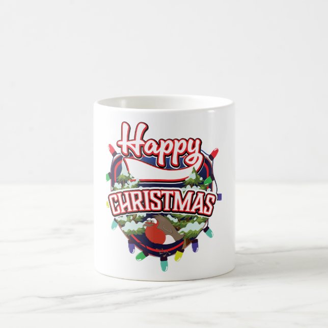 Glad jul tecknad logotyp kaffemugg (Center)