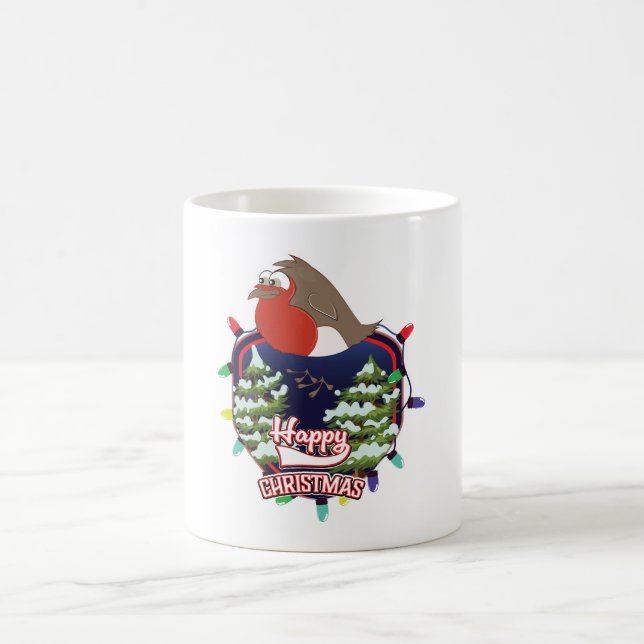 Glad jul tecknad Robin logotyp Kaffemugg (Center)