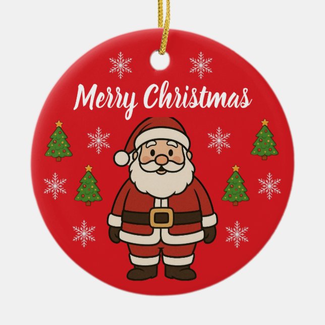 Glad jul Tecknad Tomte Kul Röd Julgransprydnad Keramik (Framsidan)