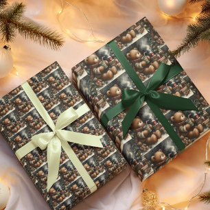 Glad jul Teddybjörnar Drop Tiled Presentpapper
