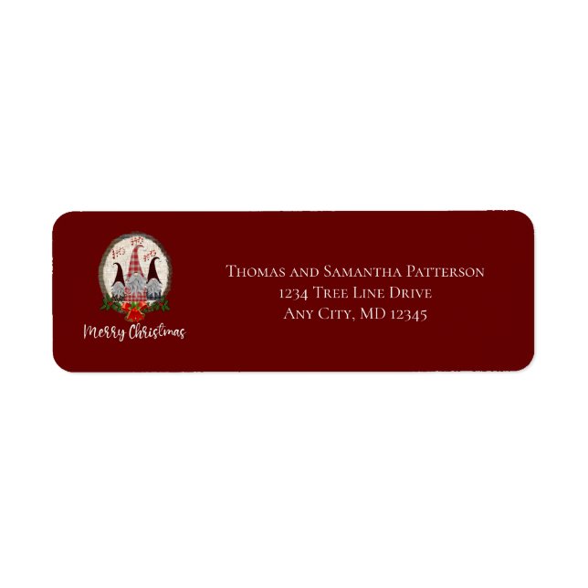 Glad jul Tomtar Röd, Rustik, Karo, Trendig Returadress Etikett (Framsidan)