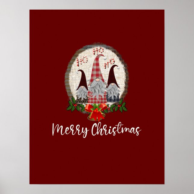 Glad jul Tomtar Röd, Rustik, Plaid, Trendig  Poster (Framsidan)