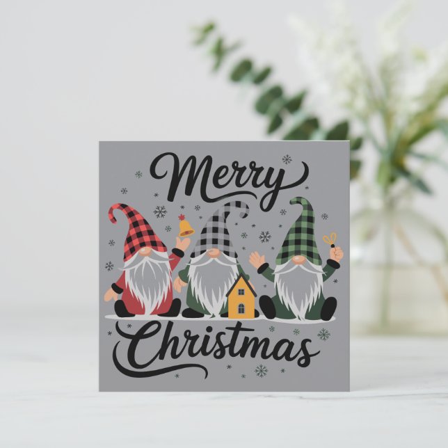 Glad jul Tomtar Söta Jul Holiday Träd Julkort (Stående Fram)
