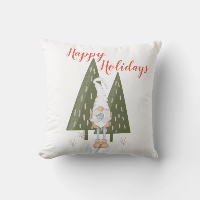 Glad jul Tomte Blåfågel Jul Kudde (Framsida)