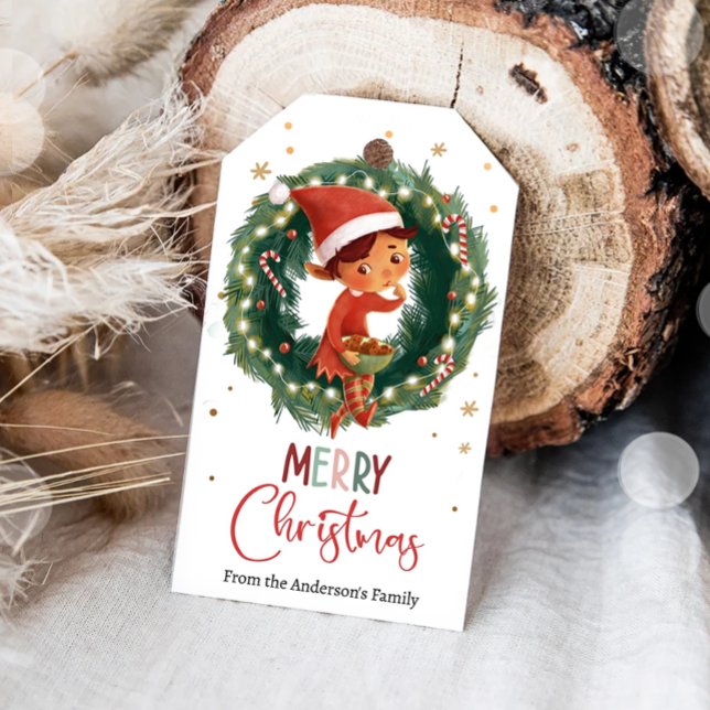 Glad Jul Tomte Kaka Familj Tack Gåva Presentetikett (Skapare uppladdad)