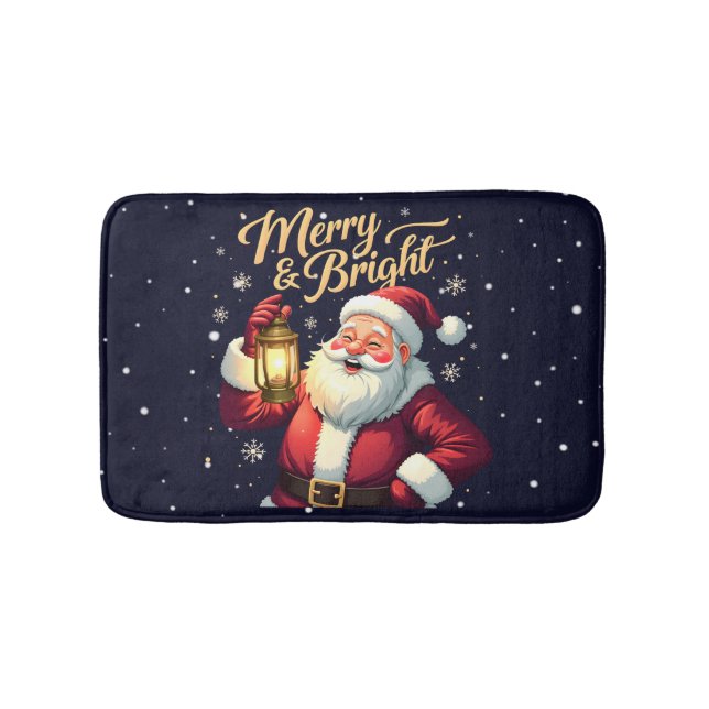 Glad Jul Tomte med Lykta Illustration Badrumsmatta (Framsidan)