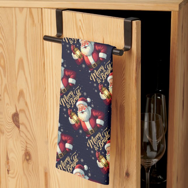 Glad Jul Tomte med Lykta Illustration Kökshandduk (Thirds Fold)