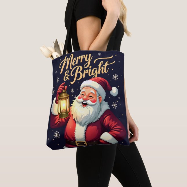 Glad Jul Tomte med Lykta Illustration Tygkasse (Närbild)