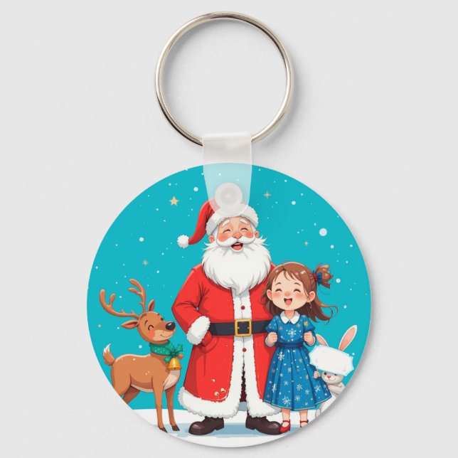 Glad jul tomte med snöjungfru nyckelring (Framsida)