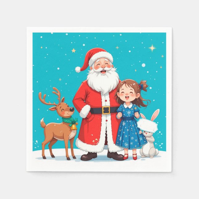 Glad jul tomte med snöjungfru pappersservett (Framsidan)