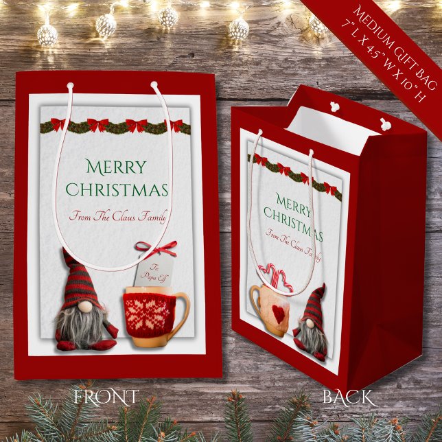 Glad jul Tomte Mellanstor presentväska (Merry Christmas Gnome Medium Gift Bag)