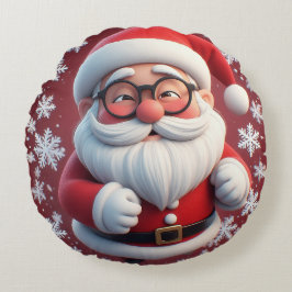 Glad jul tomte omgiven av snöflingor rund kudde