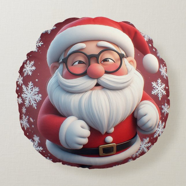 Glad jul tomte omgiven av snöflingor rund kudde (Framsidan)