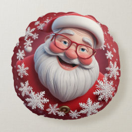 Glad jul tomte omgiven av snöflingor rund kudde