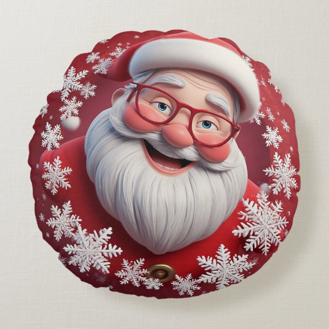 Glad jul tomte omgiven av snöflingor rund kudde (Framsidan)