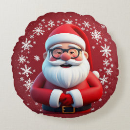 Glad jul tomte omgiven av snöflingor rund kudde