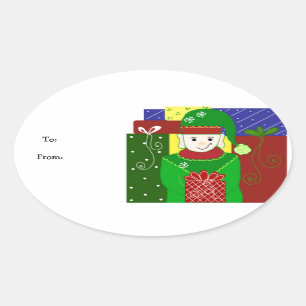 Glad jul Tomte Ovalt Klistermärke