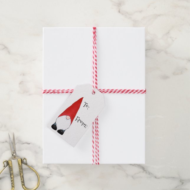 Glad jul Tomte Presentetikett (Med Snöre)
