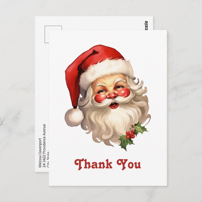 Glad Jul Tomte Retro Tack            Vykort (Fram/baksida)