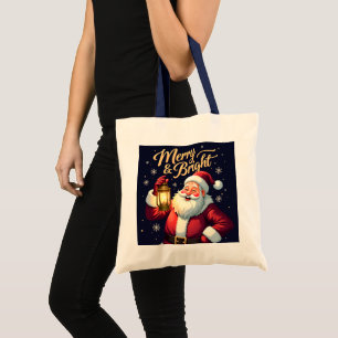 Glad Jul Tomte som Håller Lykta Illustration Tygkasse