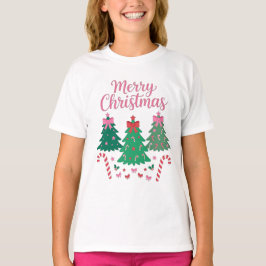 Glad jul Träd Båge Godisstav Stjärnor Söt Jul T Shirt