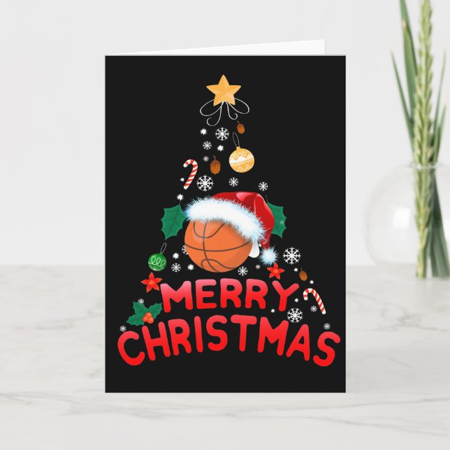 Glad jul Träd Basketboll Tomtehatt 2021  Helgkort (Framsida)
