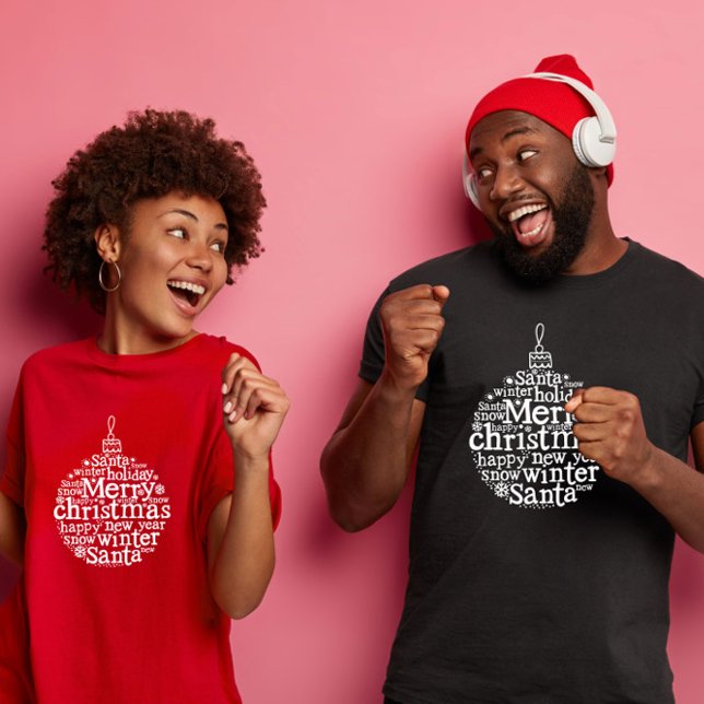 Glad jul Träd Boll typografi design T Shirt (Skapare uppladdad)