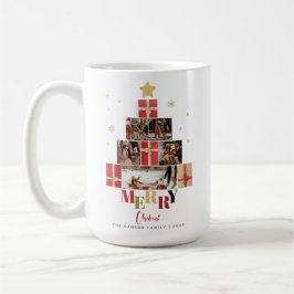 Glad jul Träd Familjefoto Collage Kaffemugg