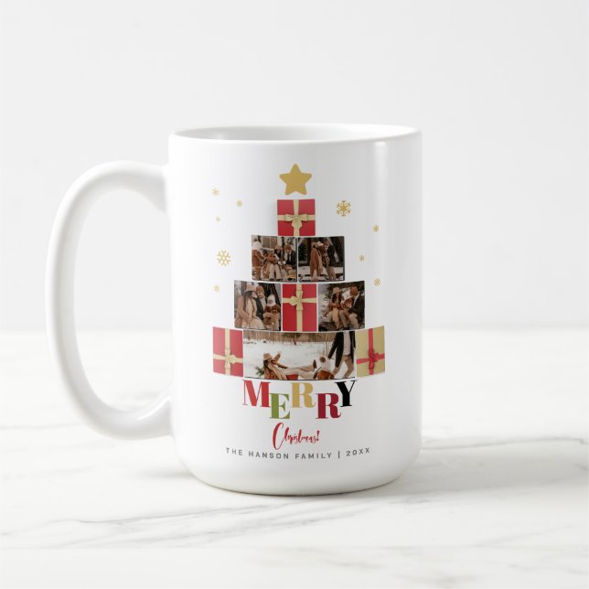Glad jul Träd Familjefoto Collage Kaffemugg (Vänster)