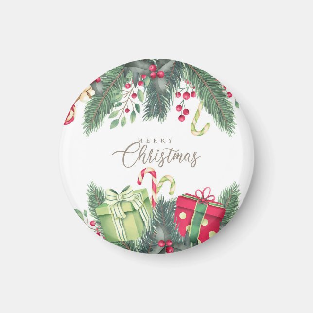 Glad Jul Träd Gåvor Dekoration Magnet (Framsidan)