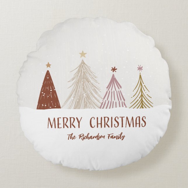 Glad jul Träd Jul Anpassad Familj Hem Rund Kudde (Framsidan)