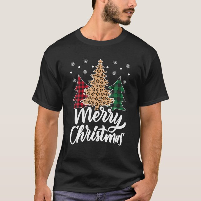 Glad jul Träd Leopard Buffalo Rutig Jul T Shirt (Framsida)