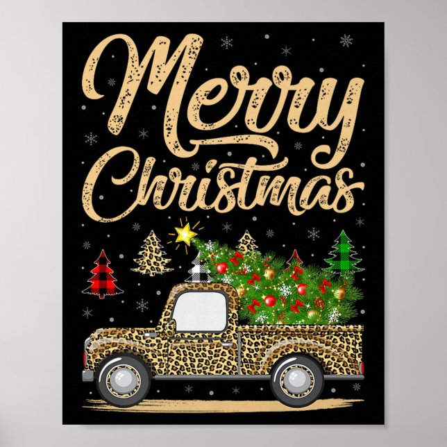Glad jul Träd Leopard Lastbil Jul Familj Pyj Poster (Framsidan)