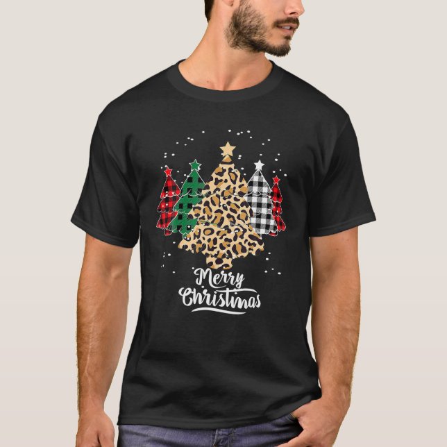 Glad jul-träd med buffalo-rut leopard t shirt (Framsida)