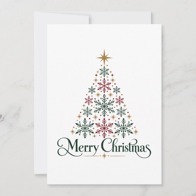 Glad Jul Träd Minimalist Snöflinga Julkort (Framsida)