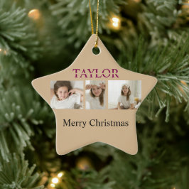 Glad jul träd prydnad – Barnfoto och namn Julgransprydnad Keramik