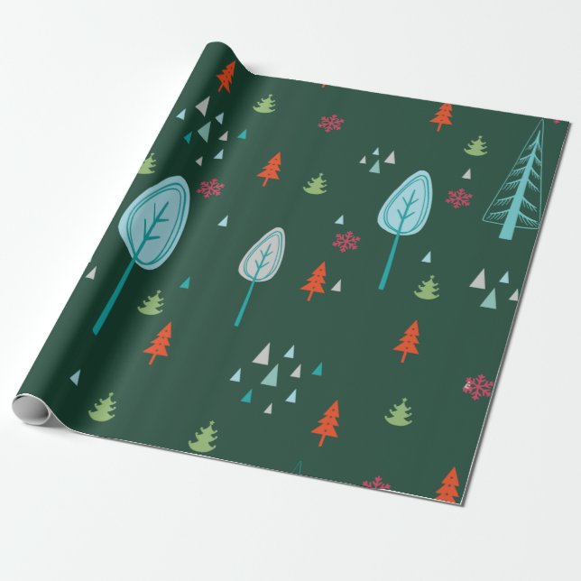 Glad jul Träd Semester Grönt Mönster Present Presentpapper (Utrullad)