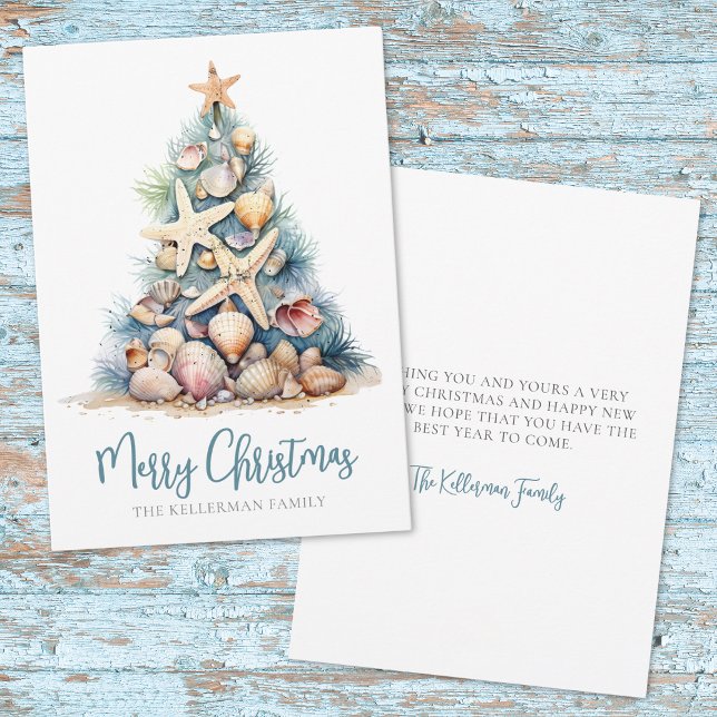 Glad Jul Träd Strand Julkort (Merry Christmas Tree Beach Holiday Card)