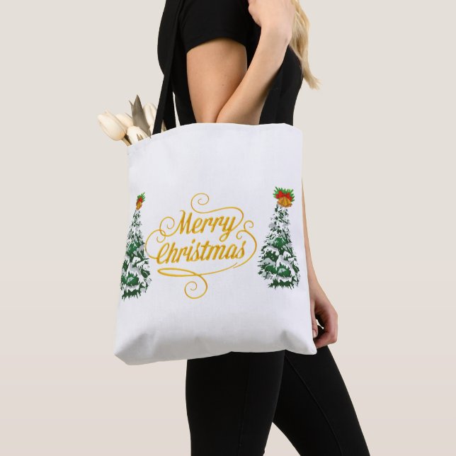 Glad jul Träd Vattenfärg Anpassad mugg Tygkasse (Närbild)