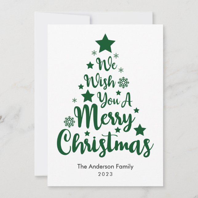 Glad jul trädform i grön julkort (Framsida)