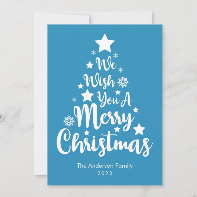 Glad jul trädformad blå julkort (Framsida)