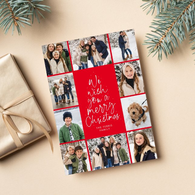 Glad jul trädfun 10 fotokollage rött julkort (Skapare uppladdad)