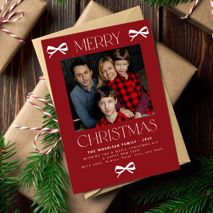 Glad jul trendig röd vit slinga familjefoto julkort