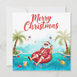 Glad jul Tropisk tomte Sommar Poolparty Julkort