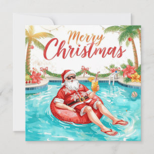 Glad jul Tropisk tomte Sommar Poolparty Julkort