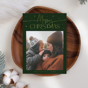 Glad jul typografi Grön Foto Julkort