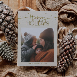 Glad jul typografi krämfärgad foto julkort