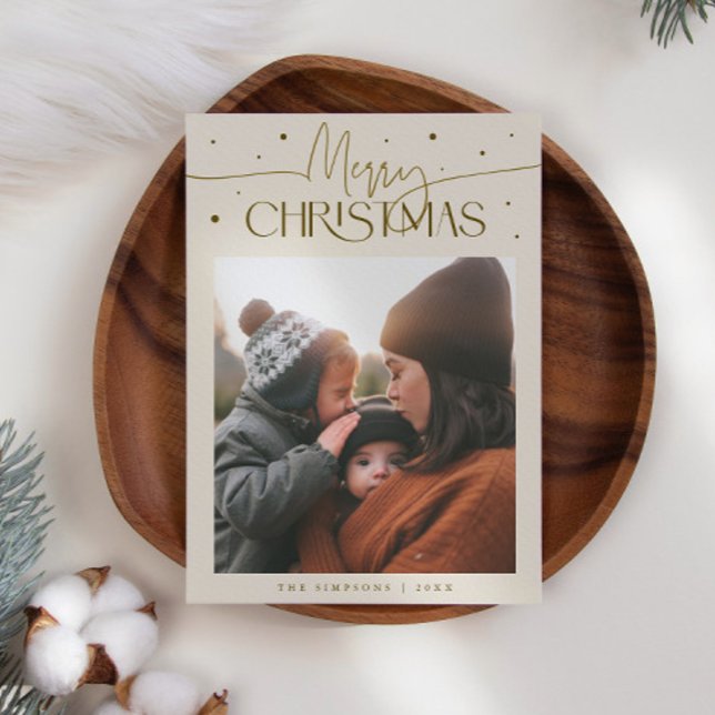 Glad jul typografi krämfoto julkort (Skapare uppladdad)