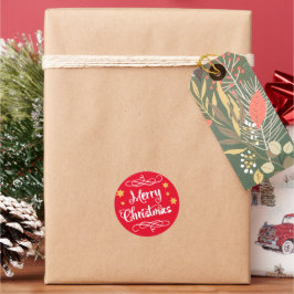 Glad jul Typografi Ljust Röd Vit Runt Klistermärke